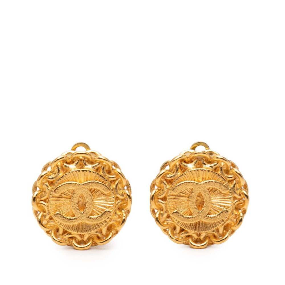 CHANEL Authentic Gold Logo Earrings - Picture 1 of 3